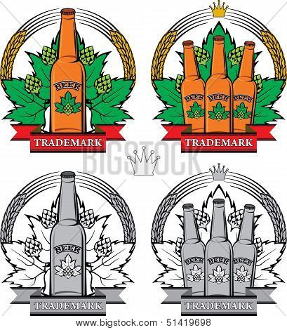 set of beer emblem with laurel wreath