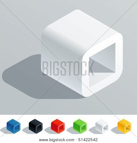 Vector illustration of solid colored letter in isometric view. Cube styled monospace characters. Symbol O