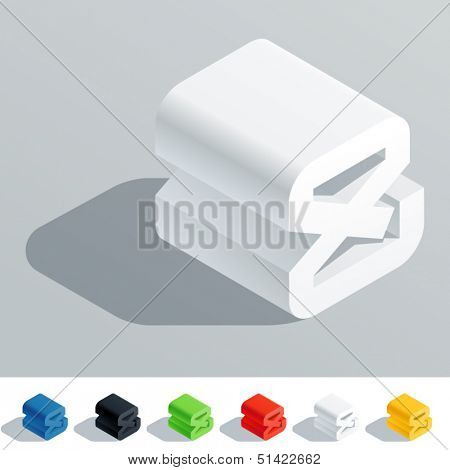 Vector illustration of solid colored letter in isometric view. Cube styled monospace characters. Symbols 2
