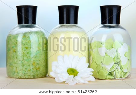 Aromatherapy minerals - colorful bath salt on light background