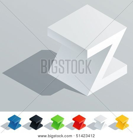 Vector illustration of solid colored letter in isometric view. Cube styled monospace characters. Symbol Z