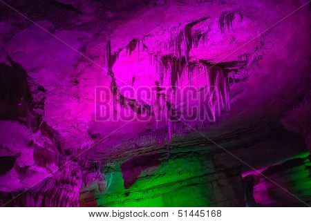 Sataplia Cave In Georgia Lit By Different Colors