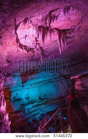 Sataplia Cave In Georgia Lit By Different Colors