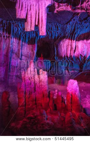 Sataplia cave in Georgia lit by different colors