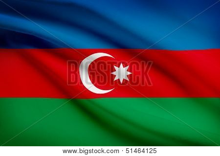 Series Of Ruffled Flags. Azerbaijan.