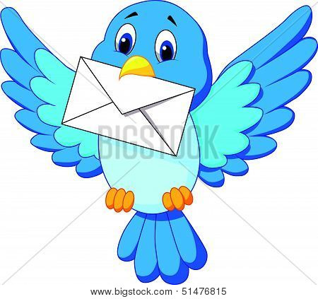 Cute bird cartoon delivering letter