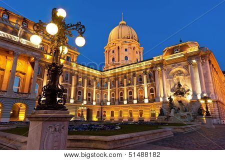 The Buda Castle In Budapest With A Streetlight