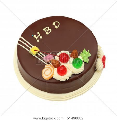 Happy Birthday Chocolate Cake On White