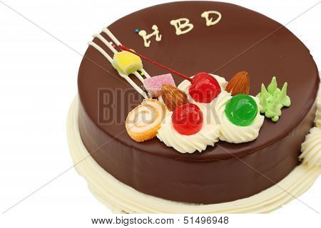 Happy Birthday Chocolate Cake On White