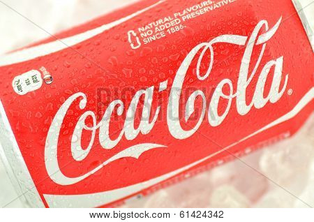 Can of Coca-Cola drink on ice