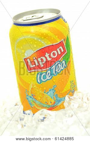 Lipton Ice Tea drink in a can isolated on white background
