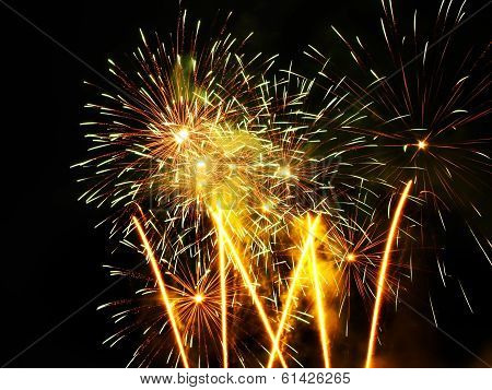 Colorful Fireworks Over Dark Sky