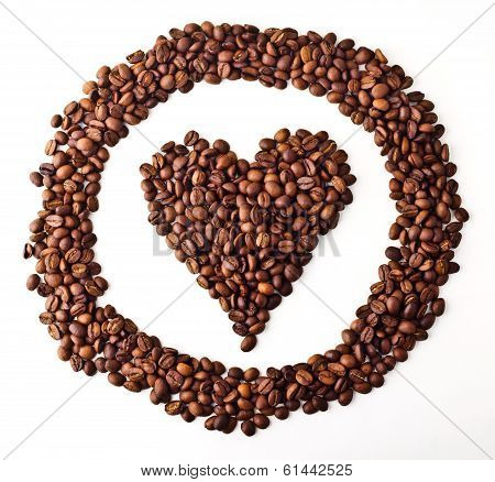 Sight 'Heart' in circle from Coffee beans