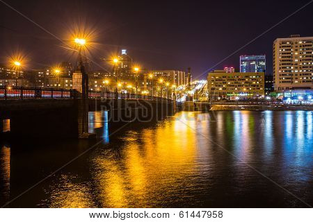 Evening shot of promenade on the river Kalmius