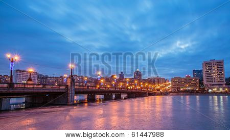 Evening shot of promenade on the river Kalmius