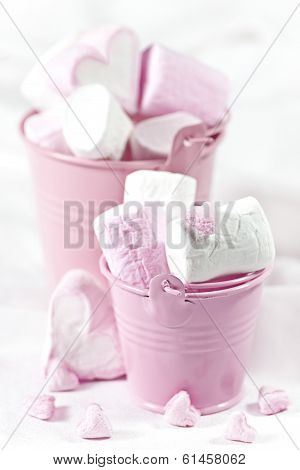 White And Pink Marsmallow In Buckets