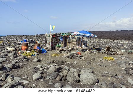 Fishermans Hut  At Volcanic Beach In Timanfaya
