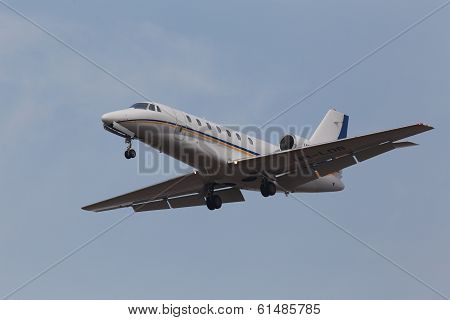 Cessna 680 business aircraft on the blue sky background