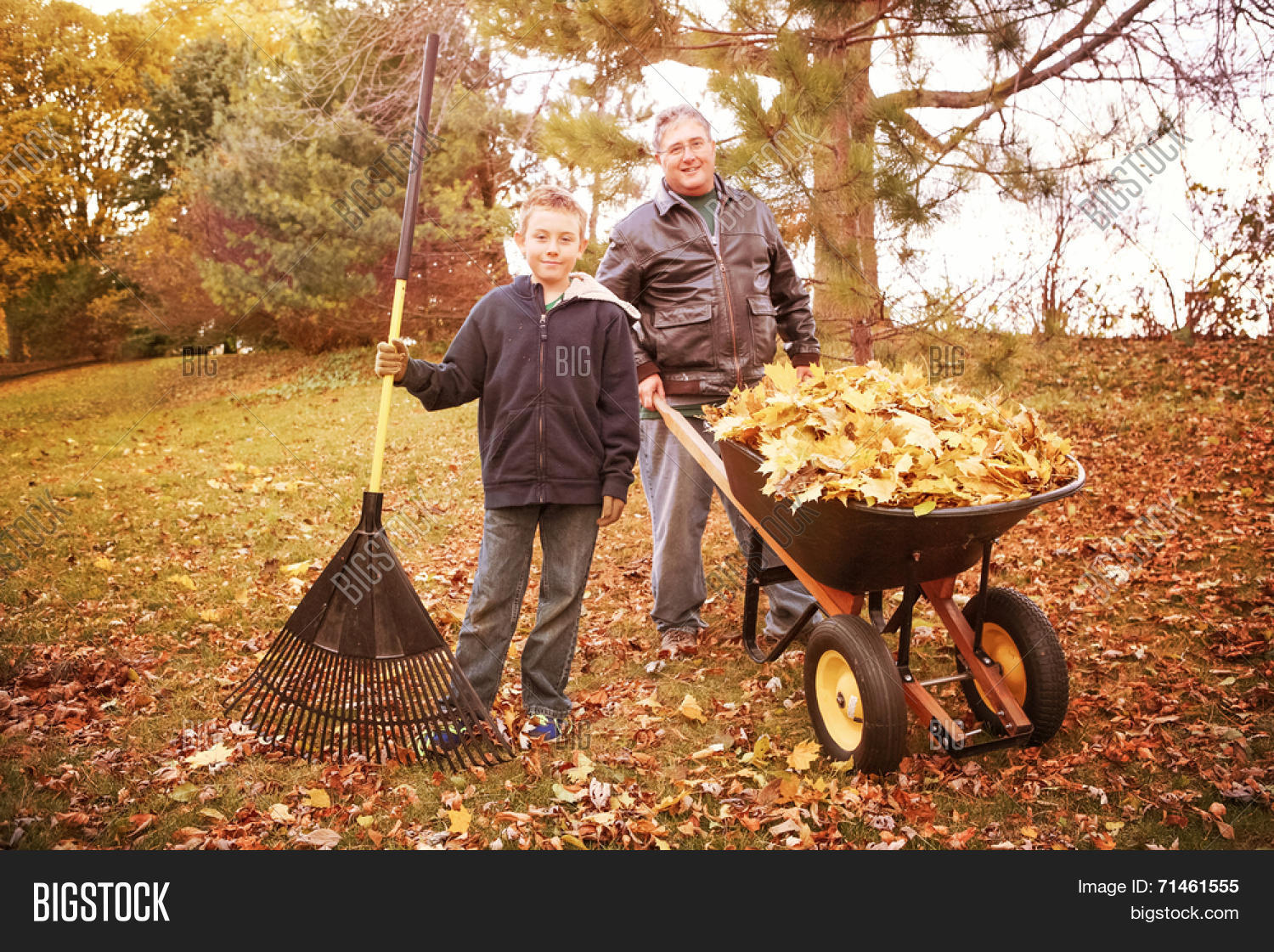 Father Son Raking Image & Photo (Free Trial) | Bigstock