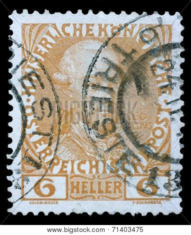 AUSTRIA - CIRCA 1908: stamp printed by Austria, shows Franz Josef, circa 1908