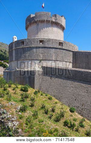 Minceta tower on old walls of Dubrovnik, Croatia. Tower is highest point of the wall and a symbol of unconquerable city of Dubrovnik