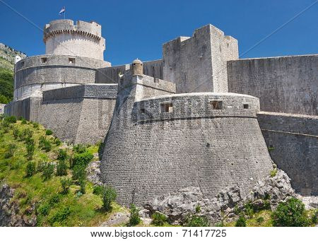 Minceta tower on old walls of Dubrovnik, Croatia. Tower is highest point of the wall and a symbol of unconquerable city of Dubrovnik