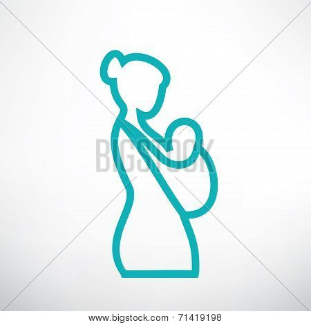 Mother Is  Holding Her Baby In A Sling, Isolated Vector Symbol