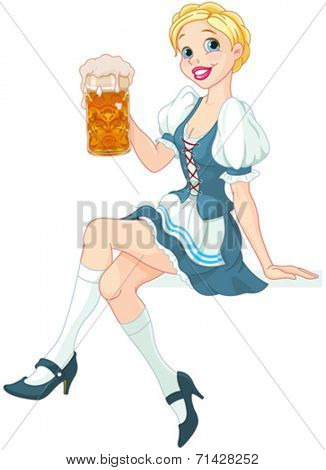 Funny German girl drinking beer 