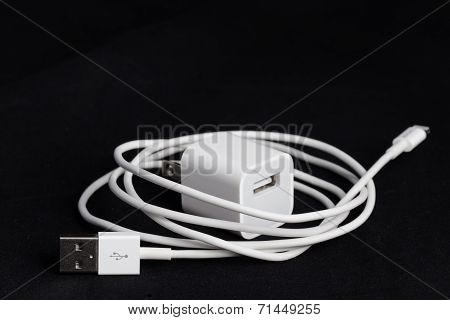 Usb Phone Power Charger On Black Background