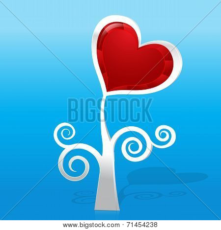 Red Grossy Gem Heart And Silver Tree