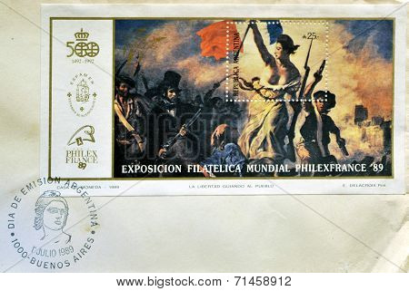 ARGENTINA - CIRCA 1989: A stamp printed in Argentina shows the Liberty Leading the People