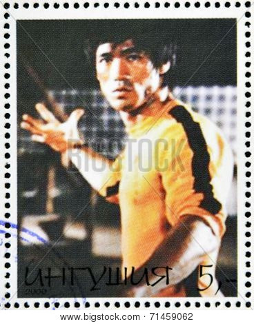 REPUBLIC OF SAKHA (YAKUTIA) - CIRCA 2000: A stamp printed in Yakutia shows Bruce Lee circa 2000