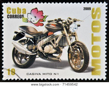 CUBA - CIRCA 2009: A stamp printed in Cuba dedicated to the motorbikes shows Cagiva Mito N 1