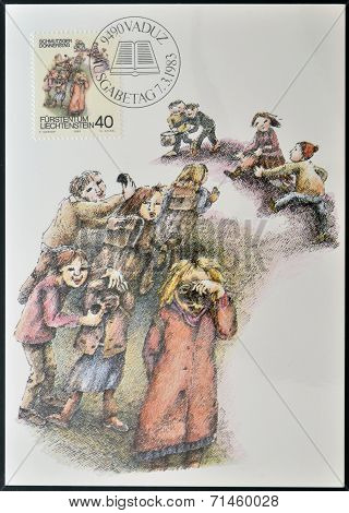 LIECHTENSTEIN -CIRCA 1983: stamp printed in Liechtenstein dedicated to Shrovetide and Lenten customs
