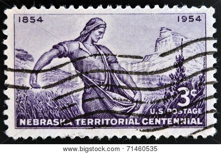 UNITED STATES OF AMERICA - CIRCA 1954: A stamp printed in USA shows image of Nebraska