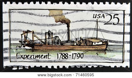 UNITED STATES OF AMERICA - CIRCA 1989: A stamp printed in USA shows Ship Experiment (1788 - 1790)