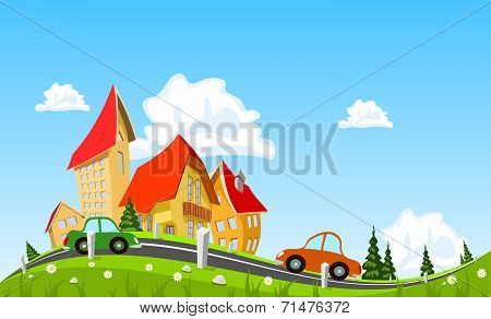 Car Passing By In Abstract City