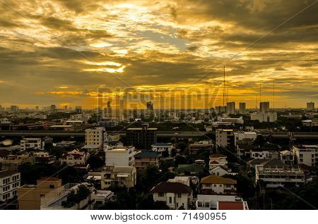 Bangkok city sunset scenery with concrete ground