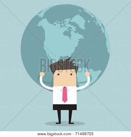 Businessman holding big globe vector