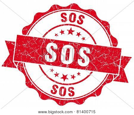 Sos Red Grunge Seal Isolated On White