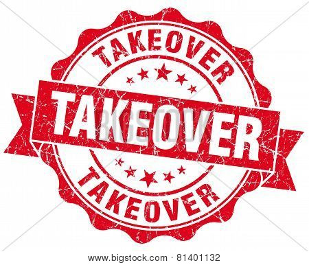 Takeover Red Grunge Seal Isolated On White