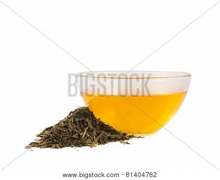 Glass bowl of tea isolated
