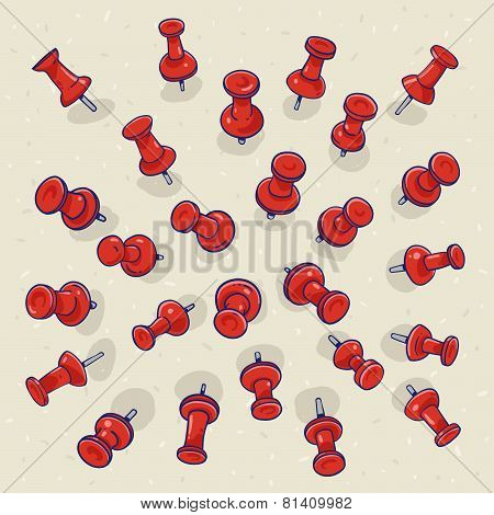 Hand drawn illustration of push pins on a light background