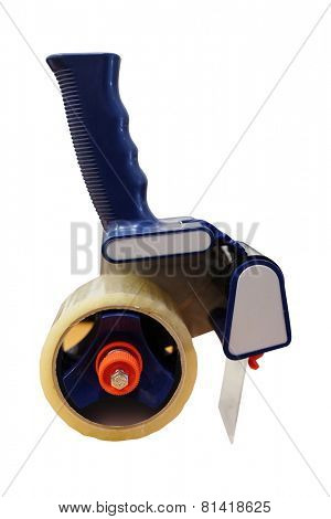 Dispenser (holder) for an adhesive tape with a blue pen and transparent tape