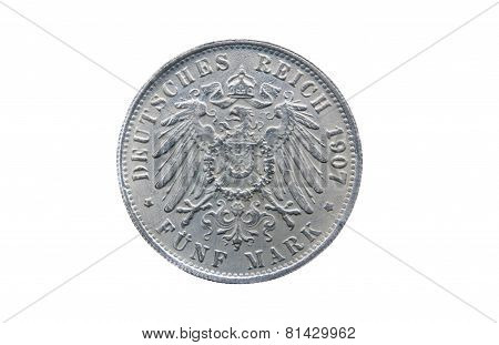 Old Silver Five Mark Of German Reich