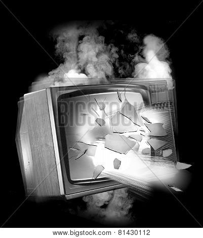 OLD EXPLODING TELEVISION SET