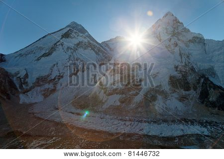 Morning Sun Above Mount Everest, Lhotse And Nuptse