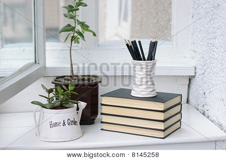 Bøger, blomster og blyanter