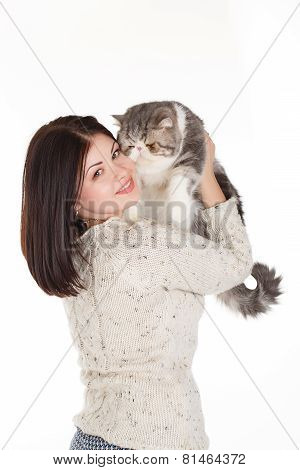 Beautiful woman with her beloved cat.