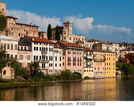View Of The Romantic Village Basano Del Grappa Over The River Brenta